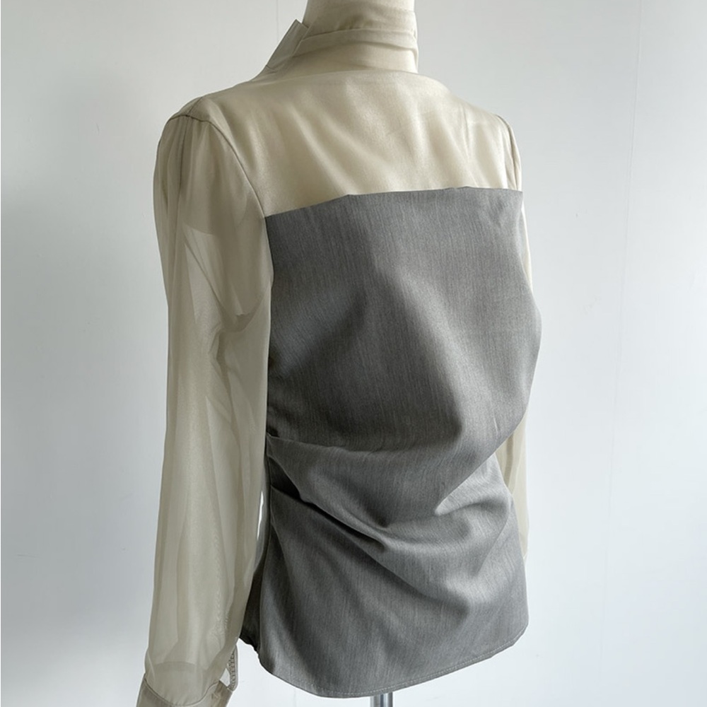 Korean brand Sheer Cream and Gray Blouse